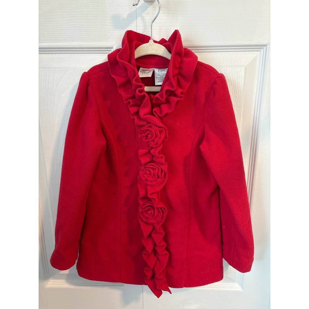 Jillian's Closet Girls Red Fleece Ruffle Rosette Snap Front Jacket Size 5T